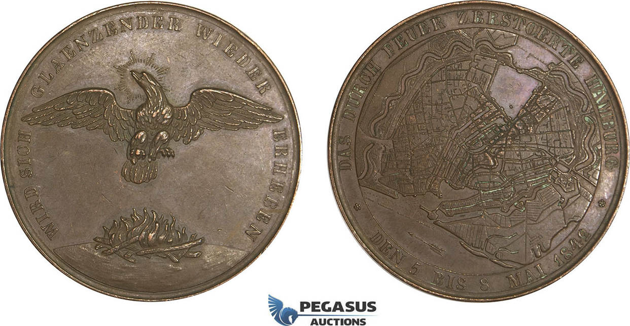 Germany Bronze Medal 1842 Hamburg Great Fire, Phoenix XF | MA-Shops