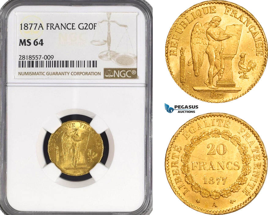 France 20 Francs 1877 NGC MS64 | MA-Shops