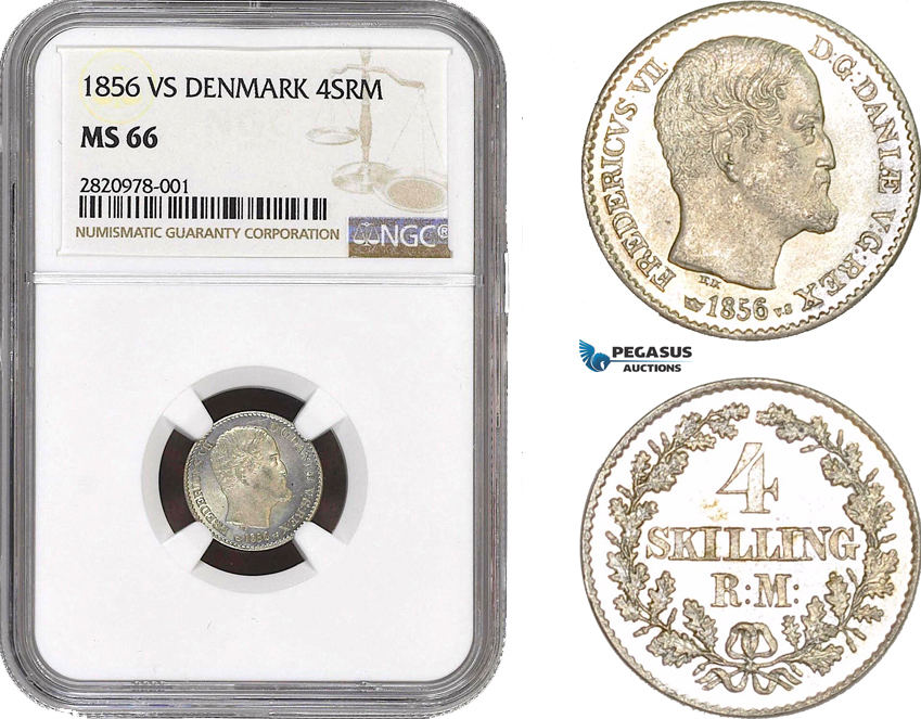 Denmark 4 Skilling 1856 Frederik VII NGC MS66 Русские монеты