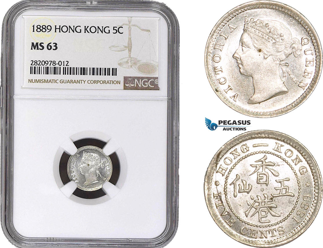 Hong Kong 5 Cents 1889 Victoria NGC MS63 | MA-Shops