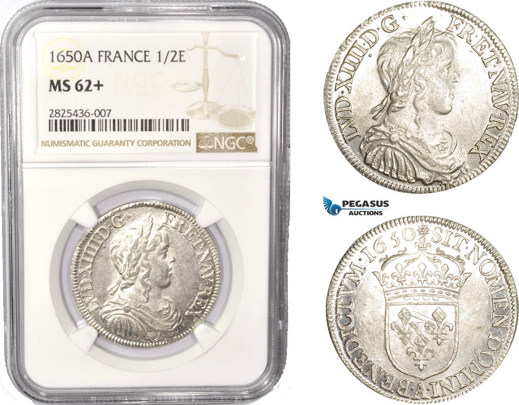 France 1/2 Ecu 1650 Louis XIV NGC MS62+ | MA-Shops