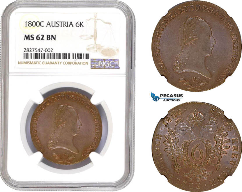 Austria 6 Kreuzer 1800 Franz II NGC MS62BN | MA-Shops