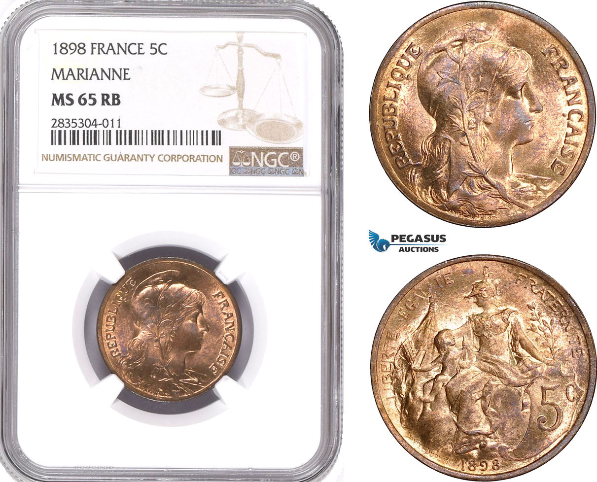 France 5 Centimes 1898 NGC MS65RB | MA-Shops