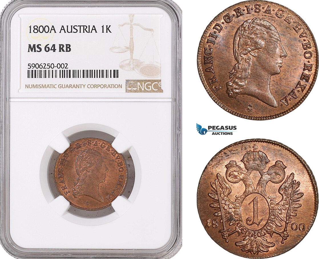 Austria 1 Kreuzer 1800 Franz NGC MS64RB | MA-Shops