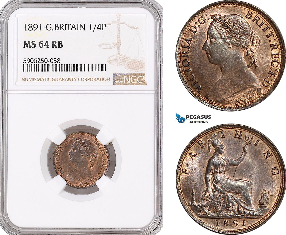 Great Britain Farthing (1/4p) 1891 Victoria NGC MS64RB | MA-Shops