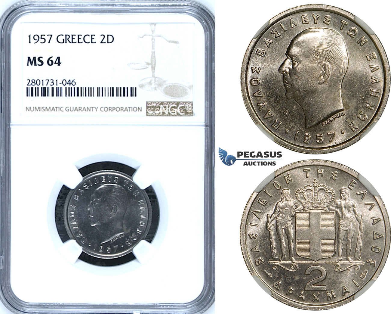 Greece 2 Drachmai 1957 Paul I NGC MS64 | MA-Shops