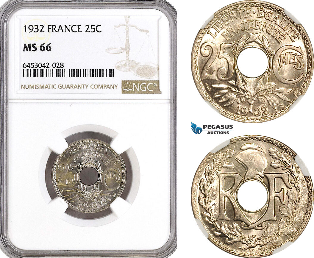 France 25 Centimes 1932 NGC MS66 | MA-Shops