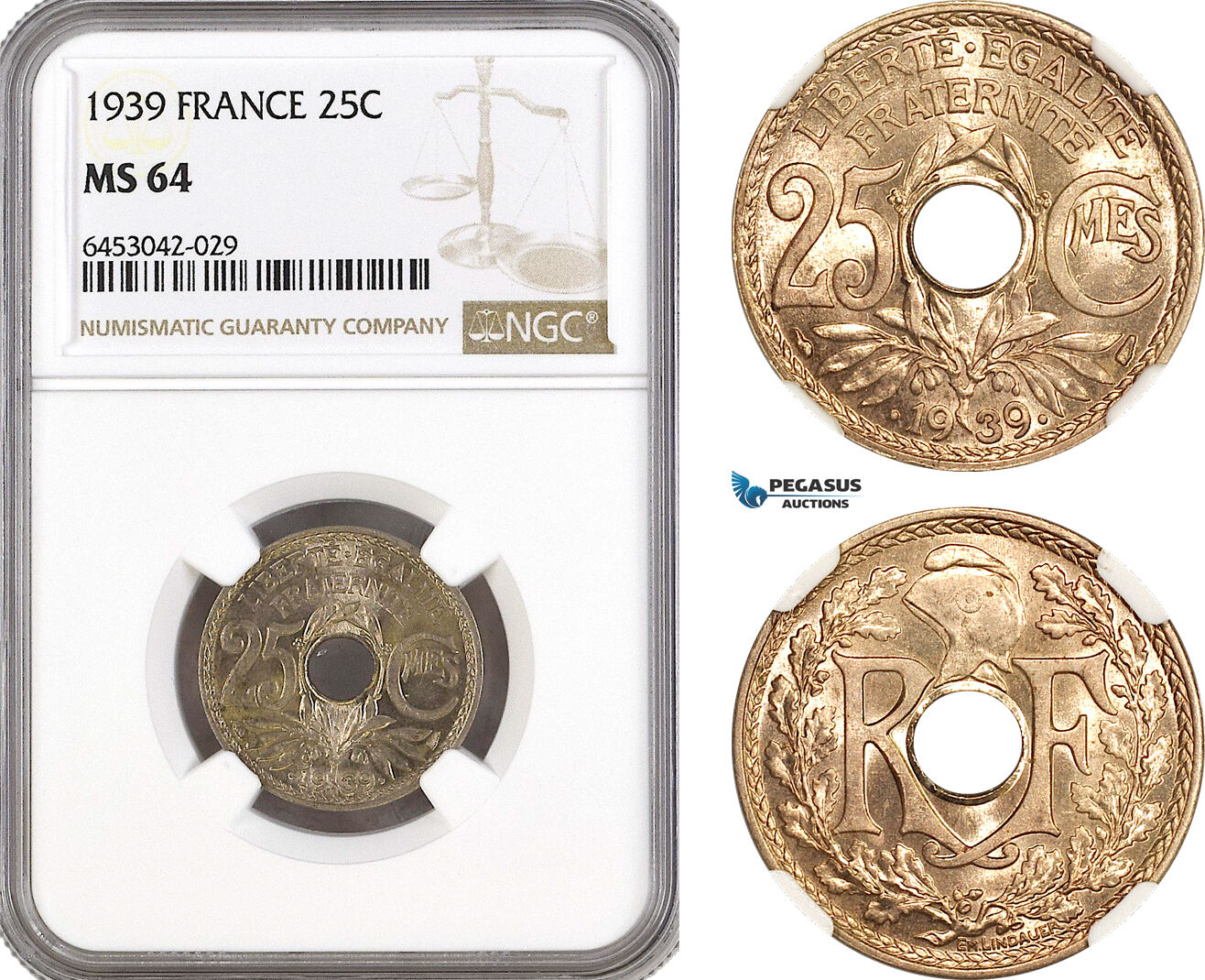 France 25 Centimes 1939 NGC MS64 | MA-Shops