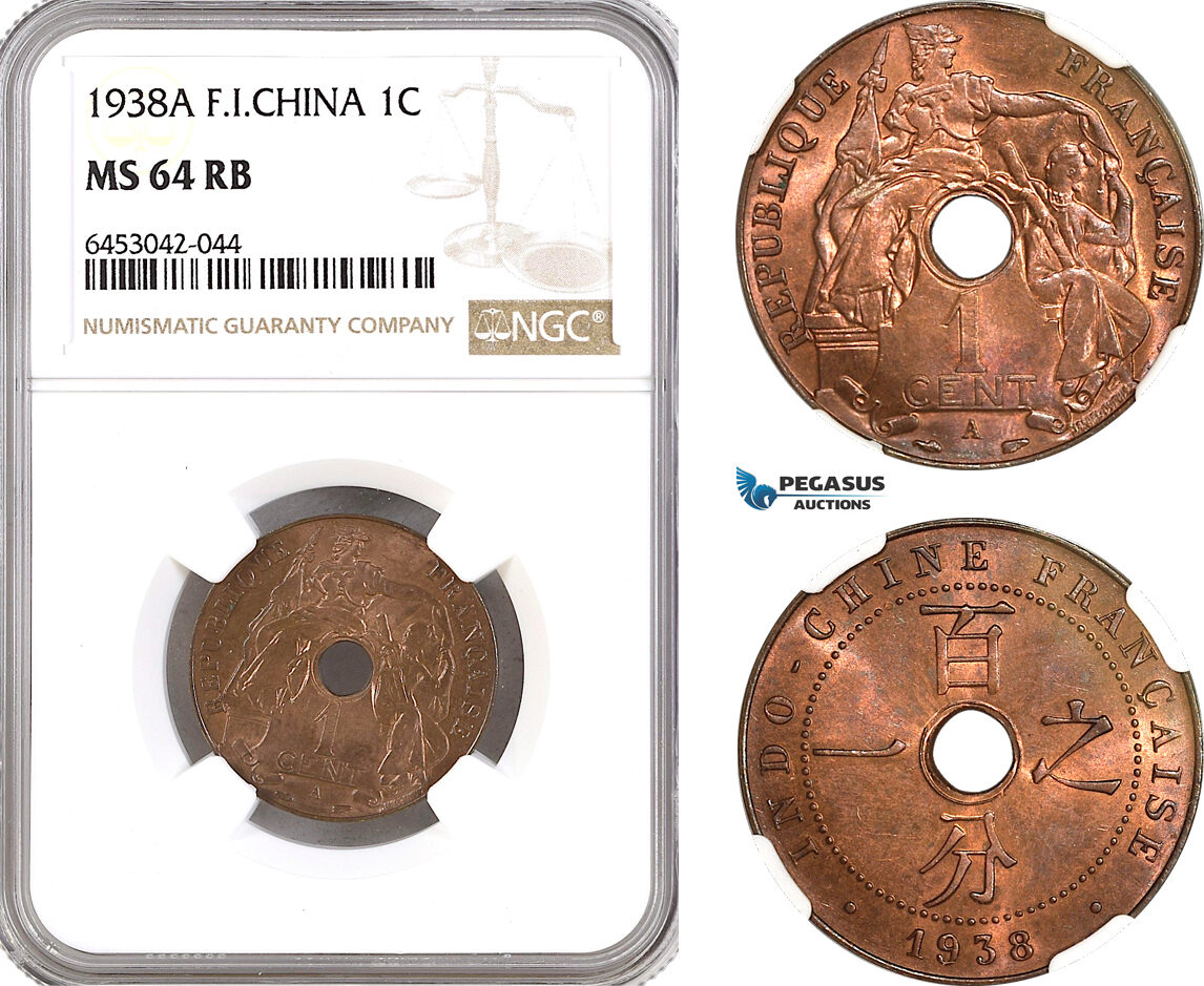Frence Indo-China 1 Centime 1938 NGC MS64RB | MA-Shops