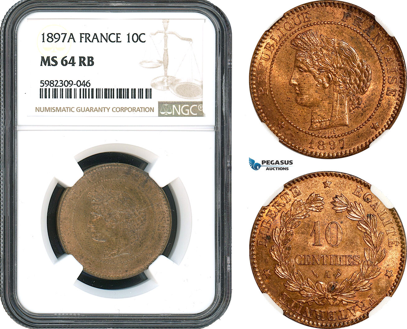 France 10 Centimes 1897 Ngc Ms64rb Ma Shops