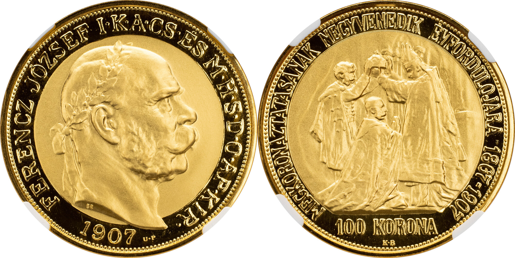 輸入版　100 Greatest moments of The KOP Franz Joseph I. 100 Korona 1907 Restrike, UP - BP, NGC PF70