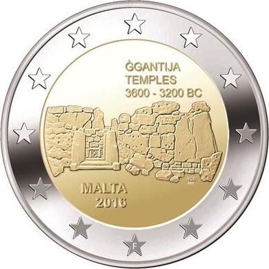 Malta 2 euro 2016c Ggantija mmt F in ster BU