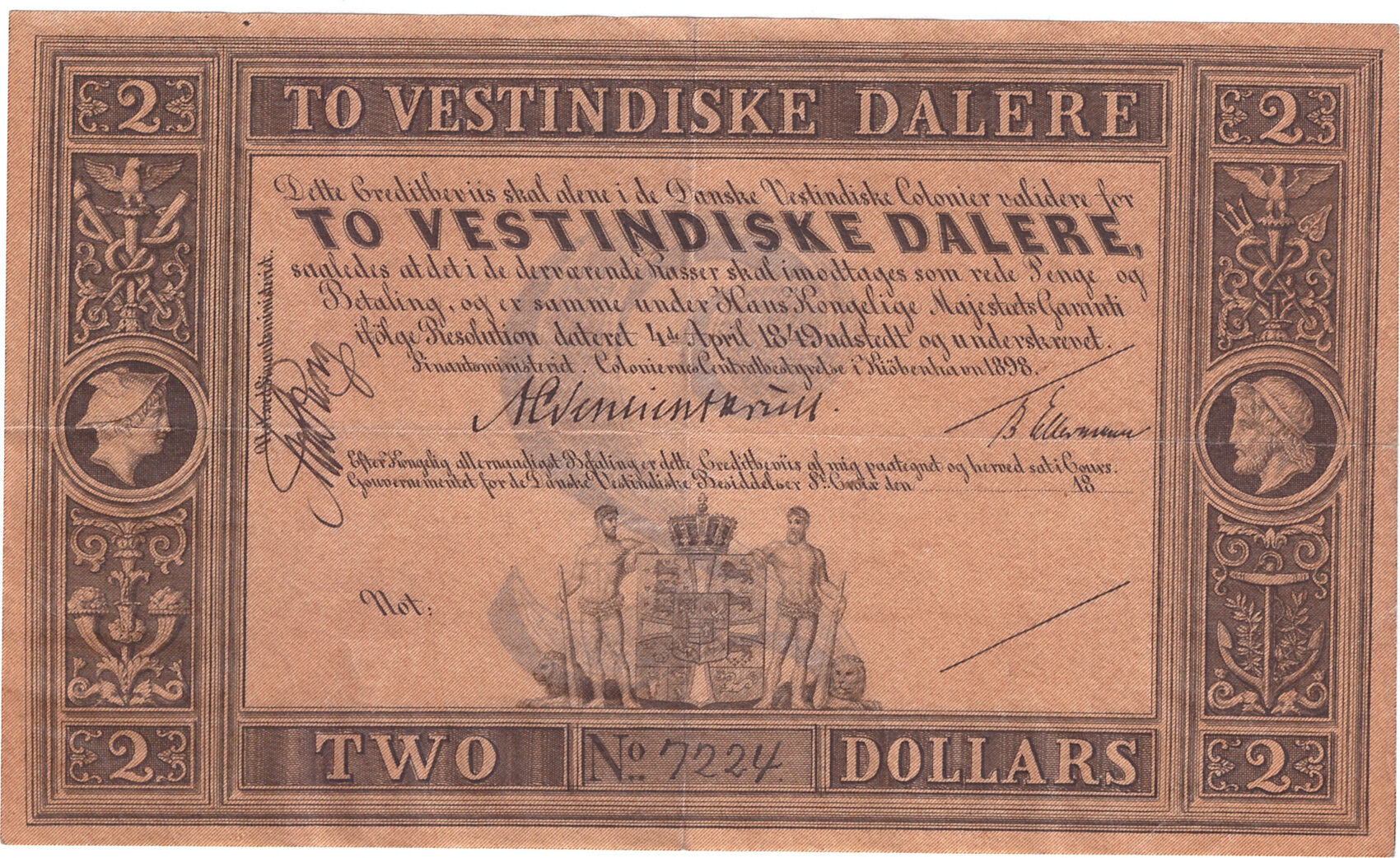 Danish West Indies 2 Daler remainder 1898 xf- | MA-Shops
