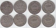 Italien 20 Centesimi Umberto I. 1878-1900 (4 Stück) -