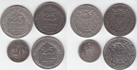 Kaiserreich 20 & 25 Pfennig 1875 C, 1910 F und 1911 A (4 Stück)