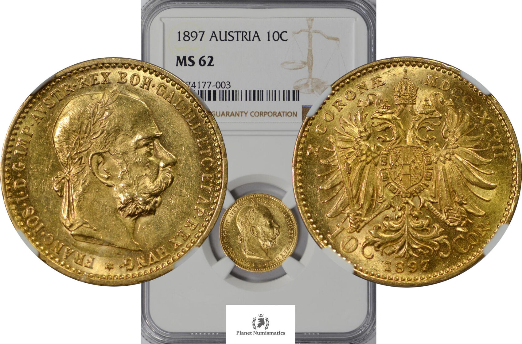 Austria 10 CORONA GOLD 1897 14123 2 NGC MS62