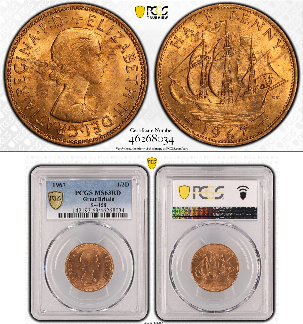 Great Britain HALF PENNY BRONZE 1967 PL 20 PCGS MS63RD MA Shops great-britain-half-penny-bronze-1967-pl-20-pcgs-ms63rd-ma-shops
