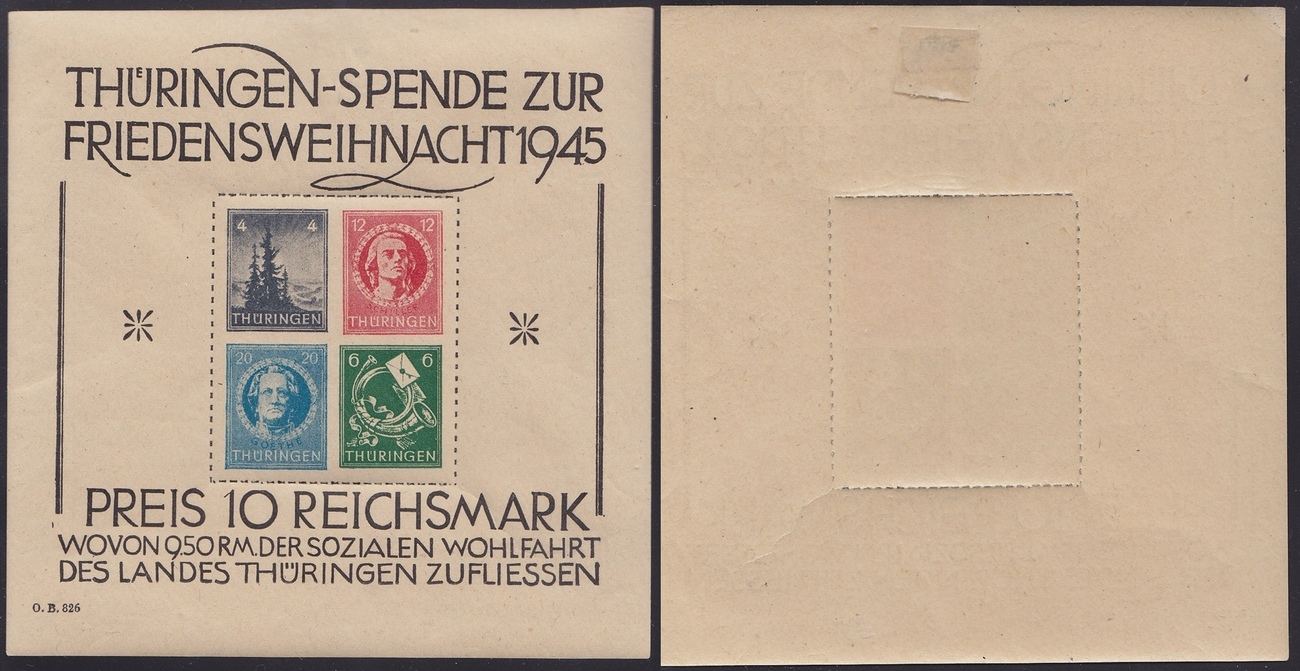 Sowjetische Besatzungszone 10 Rm 1945 Thüringen 'großer Weihnachtsblock 