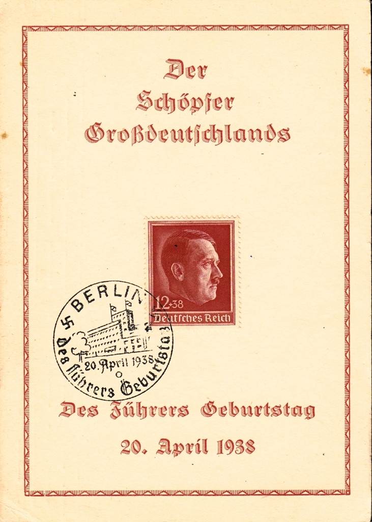 Deutsches Reich 1938 Hitler Auf Gedenkblatt Zum 49. Geburtstag Mit SST