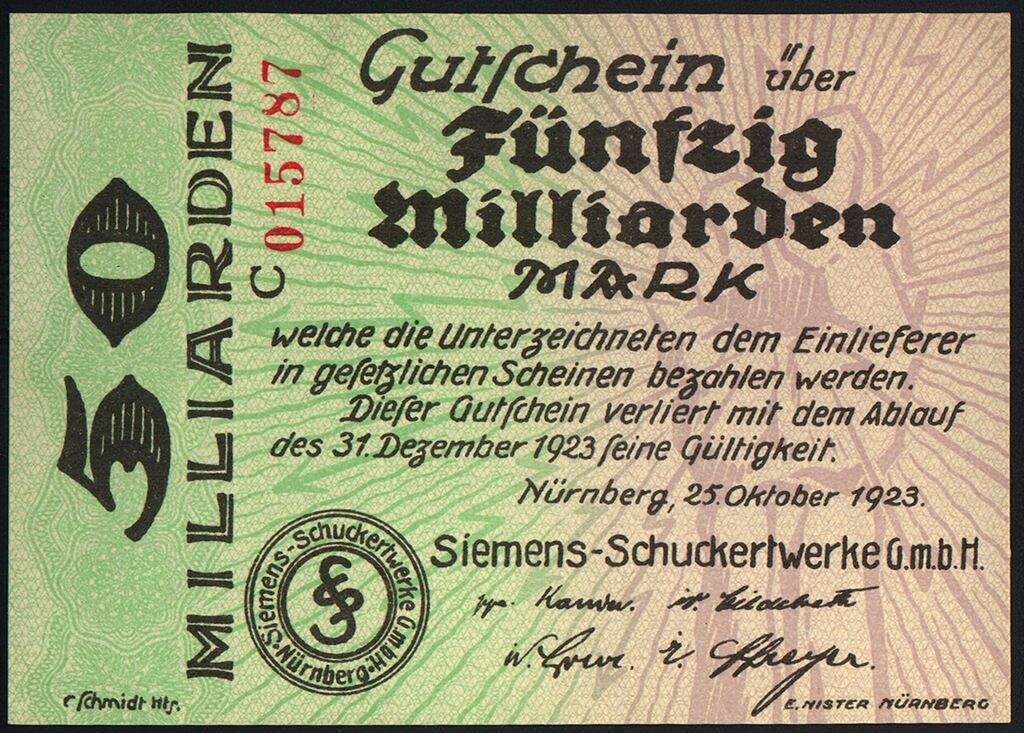 Deutsches Reich 50 Mrd. 1923 Siemens Schuckert Werke I