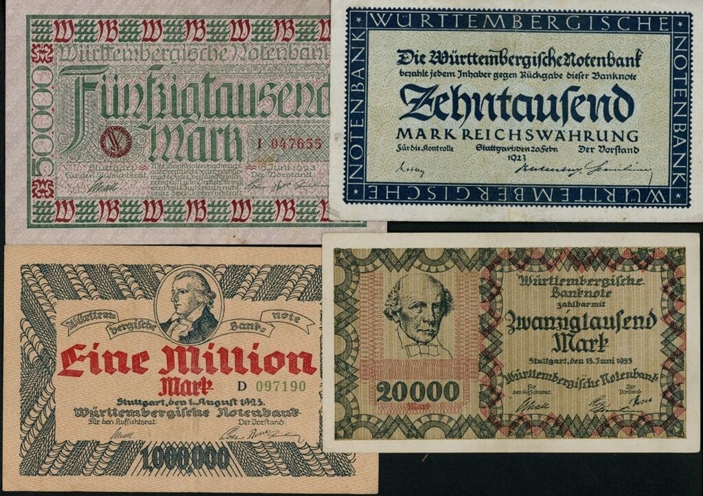 Deutsches Reich W rttemberg 10 Tsd.M. 10 Mrd. 1923 100 Jahre