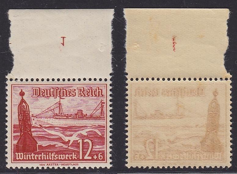 Deutsches Reich 12 Pfg. 1937 Winterhilfswerk Schiffe mit Plattennummer ...