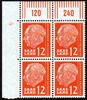 Saarland 12 Fr. Heuss Eckrandviererblock mit pos. Druckerzeichen 4 -