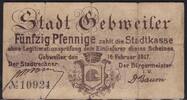 Deutsches Reich - Elsass 50 Pfge Gebweiler/Guebwiller Alsace, Stadtkasse -