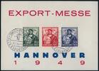Bizone Exportmesse Hannover Satz auf Erinnerungs-Sonderblatt mit Ersttag-Sonderstempel -