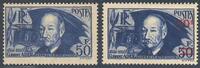 Frankreich 50+20 a.50 Fr. Flugpionier Clem.Adler mit und ohne neuem Wertaufdruck in beiden Farben -