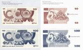Bundesrepublik Deutschland (50+100) Testscheine der Fa. De La Rue Garny mit Postemblem -
