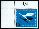 Bundesrepublik 15 Pfg 207 I, 15 Pfg Lufthansa mit seltenem Plattenfehler als Bogenecke -