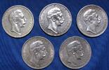 Deutsches Reich 5x 3 Mark 'Kaiser Wilhelm II.' Satz von allen 5 Prägejahren -