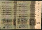 Deutsches Reich - Weimar 18x 50 Reichsmark fast komplettes Set aller Serienbuchstaben A-V des Unterdruckbuchstabens N -