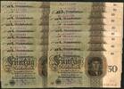 Deutsches Reich - Weimar 16x 50 Reichsmark fast komplettes Set aller Serienbuchstaben A-V des Unterdruckbuchstabens M -