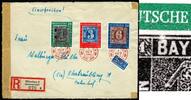 10-30 Pfg. 1949 Bundesrepublik Deutschland 113 V  100 Jahre Dt. Briefmarke  auf Briefvorderseite mit rotem Sonderstempel gestempelt/Briefstück