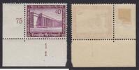 Deutsches Reich 40 Pfg. Winterhilfswerk Moderne Bauten, Bogenecke mit Formnummer 1