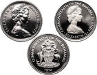 Bahamas 5 Cents 1969, 1971, 1974 3 pcs. Proof