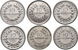 Costa Rica 6 x 10 Centimos 1953-1982 XF / aUNC