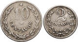 Colombia 2 and 10 Centavos 1921 Leper colonie of Agua de Dios Fine / VF