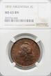 Argentina 2 Centavos 1892 NGC MS 63 BN