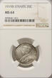 Straits Settlements 20 Cents 1919 B (Bombay) British Colony - George V NGC MS 64