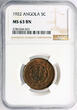 Angola 5 Centavos 1922 NGC MS 63 BN