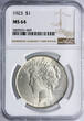 USA Peace Dollar 1923 NGC MS 64
