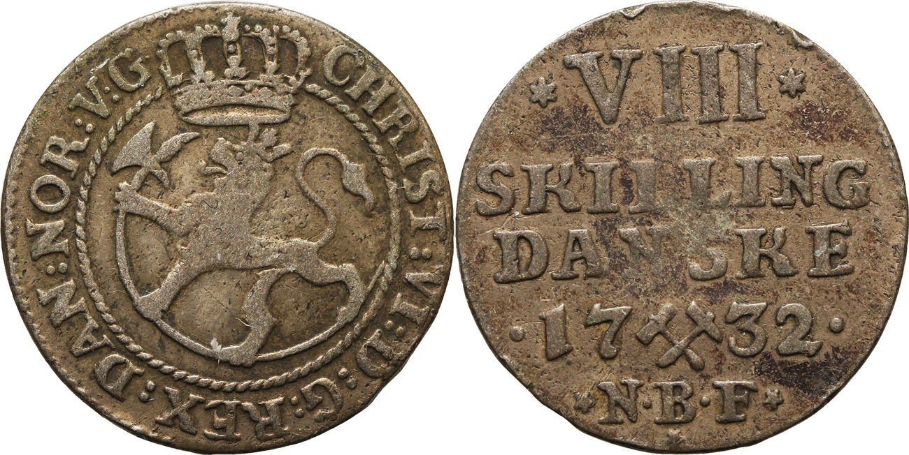 Norway 8 Skilling 1732 NBF Christian VI 1730-1746, VF | MA-Shops