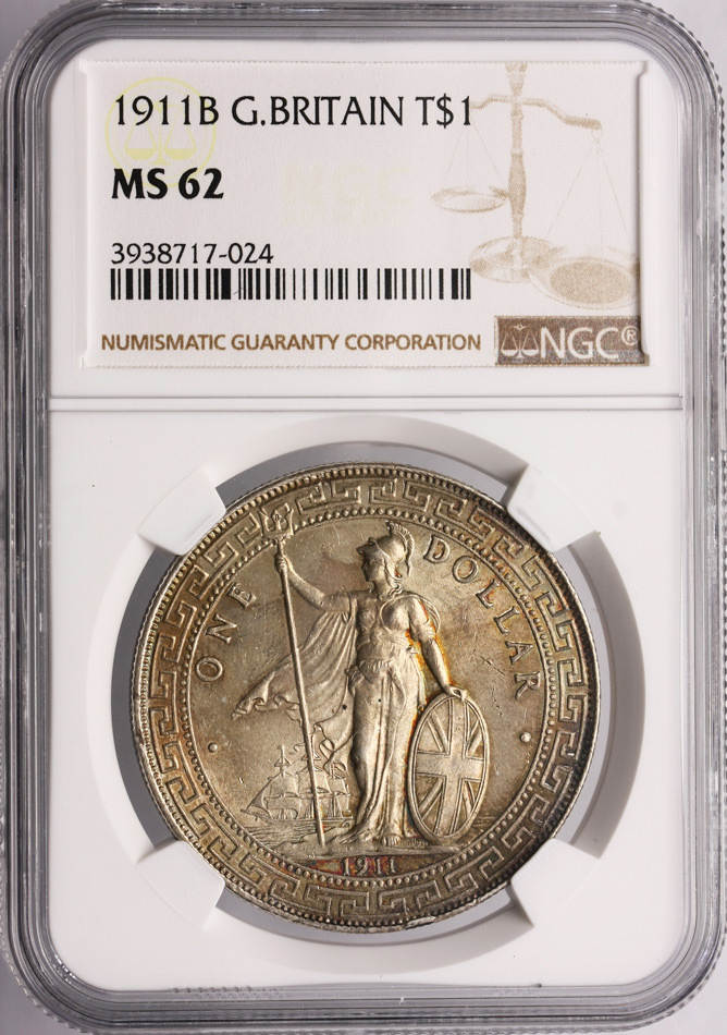 Great Britain Trade Dollar 1911 B NGC MS 62 | MA-Shops
