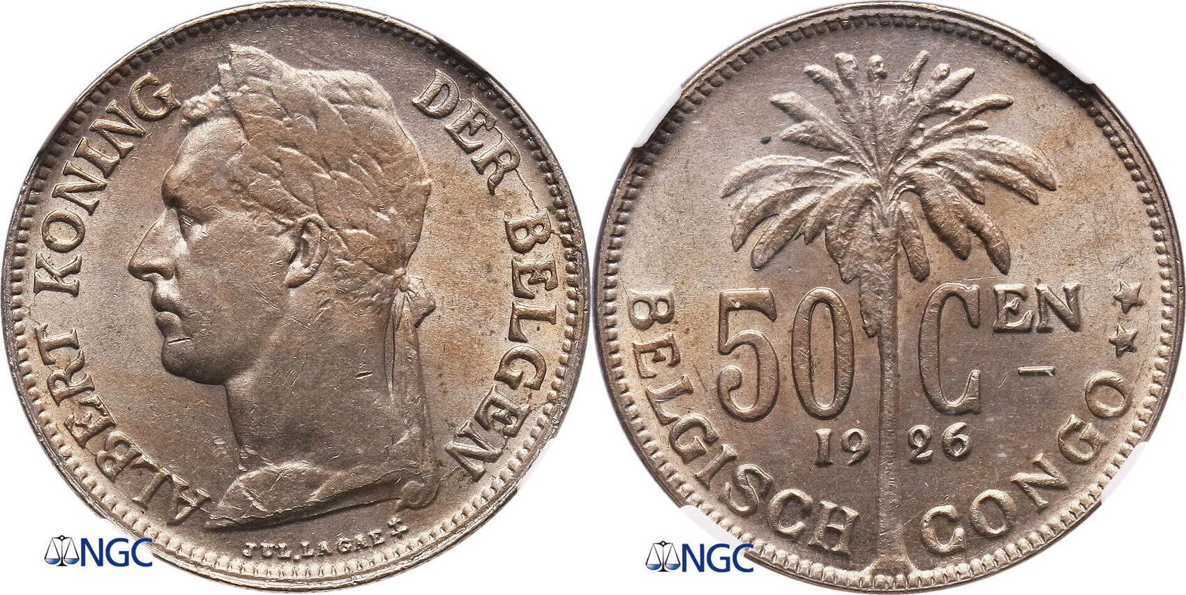 Belgian Congo 50 Centimes 1926 Flemisch: Belgisch Congo Ngc Ms 63 