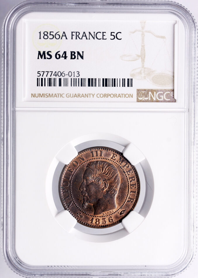 France 5 Centimes 1856 A, Paris Napoleon III NGC MS 64 BN | MA-Shops