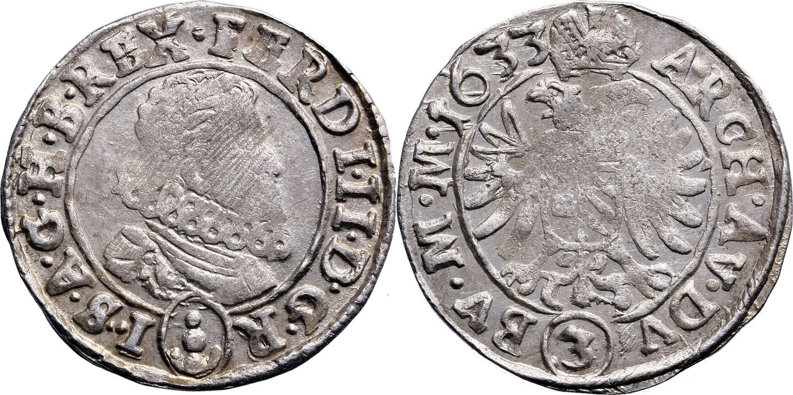 Austria (Holy Roman Empire) 3 Kreuzer (Groschen) 1633 Ferdinand II Austria (Holy Roman Empire) 3 Kreuzer (Groschen) 1633 Ferdinand II