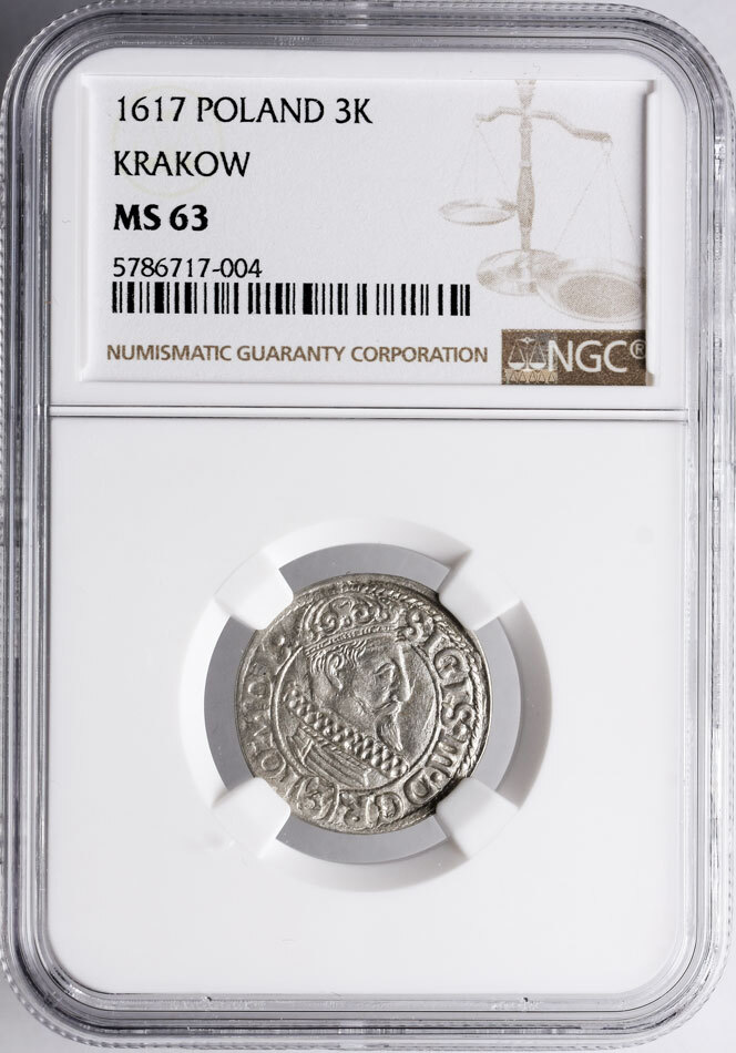 Poland 3 Kreuzer 1617 Zygmunt III Waza 1587-1632 NGC MS 63 | MA-Shops